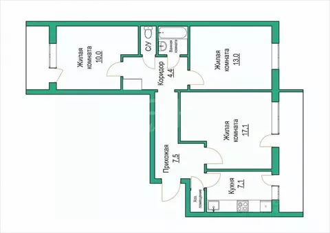 3-к кв. Амурская область, Благовещенск ул. Калинина, 134 (70.0 м)