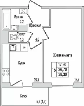 1-к кв. Псковская область, Псков ул. Юности, 10к1 (38.3 м)