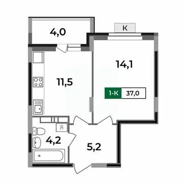 1-к кв. Владимирская область, Ковров Еловая ул., 82 (37.0 м)