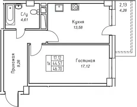1-к кв. Саха (Якутия), Якутск 11-й кв-л,  (46.7 м)