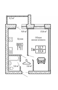 1-к кв. Тамбовская область, Тамбовский муниципальный округ, д. Крутые ...