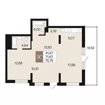 3-к кв. Новосибирская область, Новосибирск ОбьГЭС мкр,  (75.79 м)