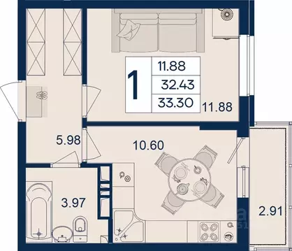 1-к кв. Краснодарский край, Краснодар  (33.3 м)