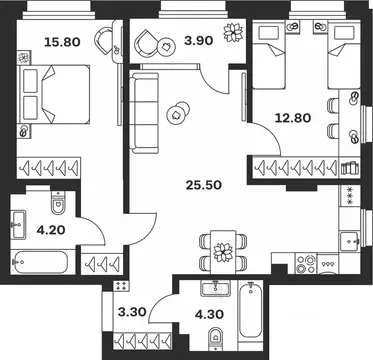 3-к кв. Тульская область, Тула ул. Михеева, 9А (69.8 м)