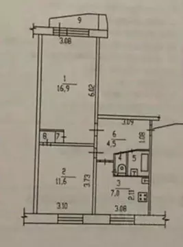 Квартира, 2 комнаты, 44.2 м