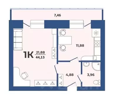 1-к кв. Алтайский край, Барнаул Партизанская ул., 21А (44.13 м)