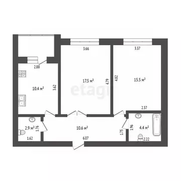 2-к кв. Тюменская область, Тюмень Полевая ул., 105к3 (61.0 м)