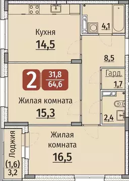 2-к кв. Чувашия, Чебоксары ул. Энергетиков (66.2 м)