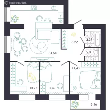 3-комнатная квартира: Пенза, Колышлейская улица, 7 (79.94 м)