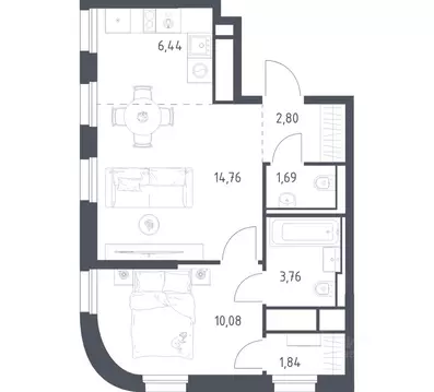 1-к кв. Москва Квартал на воде жилой комплекс, к5 (41.37 м)