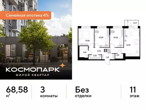 3-к кв. Калужская область, Калуга Космопарк жилой комплекс (68.58 м)