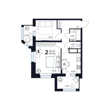 2-к кв. Московская область, Химки  (50.69 м)