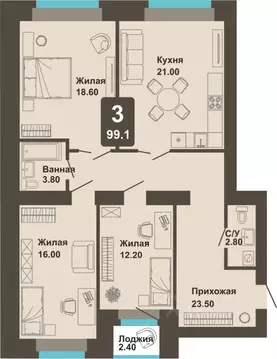 3-к кв. Чувашия, Чебоксары ул. И.П. Прокопьева (99.1 м)