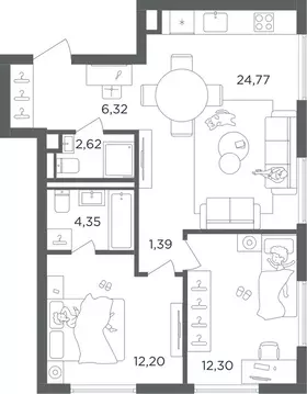 2-комнатная квартира: Москва, ЖК Ультима Сити (63.95 м)