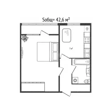 1-к кв. Брянская область, Брянск Авиационная ул., 17к1 (42.6 м)