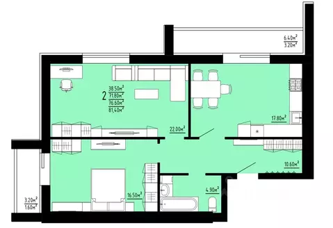 2-к кв. Мордовия, Саранск Низы жилрайон,  (76.6 м)