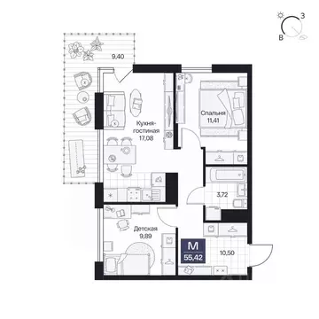 2-к кв. Волгоградская область, Волгоград просп. Имени В.И. Ленина, 59Г ...