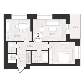 2-к кв. Башкортостан, Уфа Южный-2 мкр,  (59.92 м)