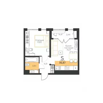 1-к кв. Тульская область, Тула Огни жилой комплекс (36.87 м)