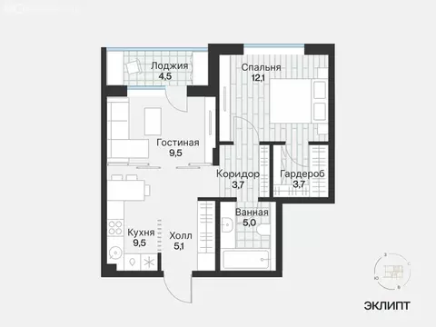 1-комнатная квартира: Тюмень, улица Игоря Комиссарова, 23 (50.54 м)