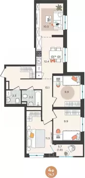 4-к кв. Пермский край, Пермь ул. Куфонина, 1 (74.7 м)