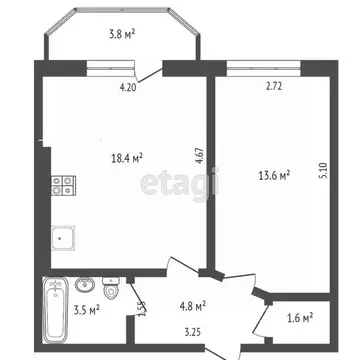 1-к кв. Ростовская область, Батайск Коммунистическая ул., 197Ак1 (41.7 ...