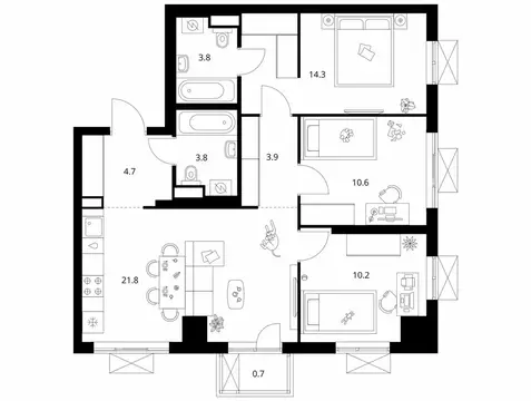3-комнатная квартира: Москва, ЖК Нарвин, к1.3 (73.8 м)