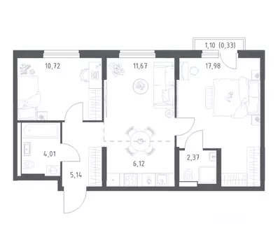 2-к кв. Башкортостан, Уфа ул. Минигали Губайдуллина, 8к9 (58.34 м)