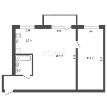 1-комнатная квартира: Омск, улица Фрунзе, 67 (44.7 м)