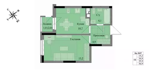 1-к кв. Удмуртия, Ижевск Краски Леса жилой комплекс (35.9 м)