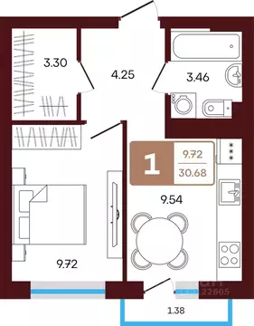 1-к кв. Башкортостан, Иглинский район, с. Акбердино  (30.68 м)