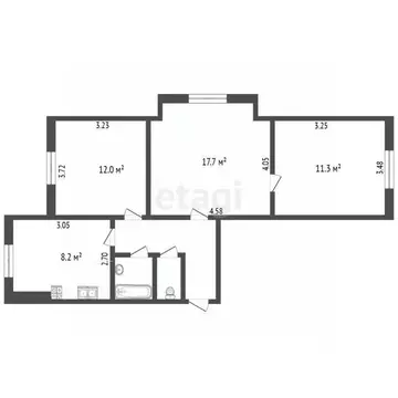 3-к кв. Вологодская область, Вологда ул. Энгельса, 38 (57.6 м)