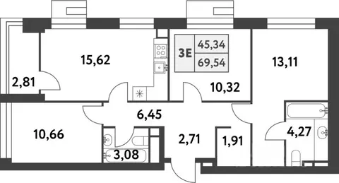 3-к кв. Москва пос. Газопровод, ул. 6-я Лесные Поляны, 1 (69.5 м)