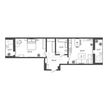 1-комнатная квартира: Тюмень, улица Павла Никольского, 8 (45.2 м)