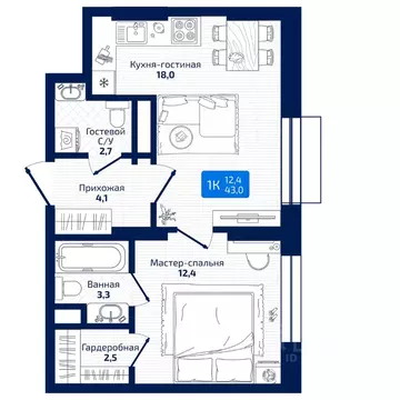 1-к кв. Самарская область, Самара ул. 8-я Радиальная, 31 (43.0 м)