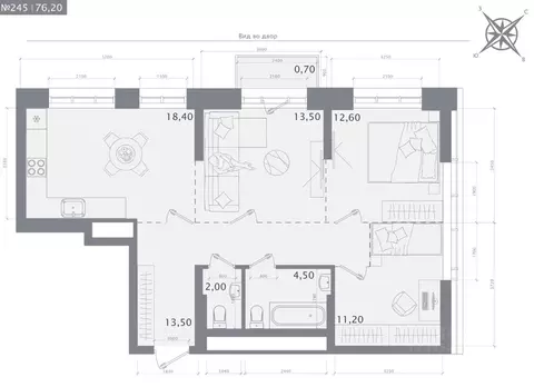 3-к кв. Татарстан, Казань 1712 жилой комплекс (76.2 м)