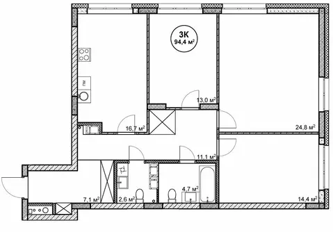3-комнатная квартира: Нижний Новгород, посёлок Cовхоза Цветы (94.4 м)