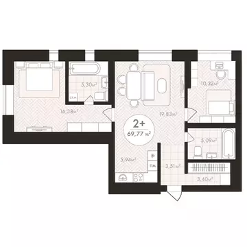 2-к кв. Башкортостан, Уфа Южный-2 мкр,  (69.77 м)