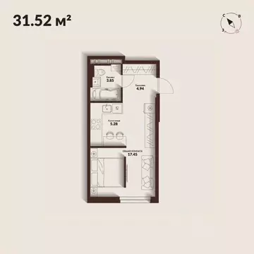 Студия Приморский край, Владивосток Каскада жилой комплекс (31.52 м)