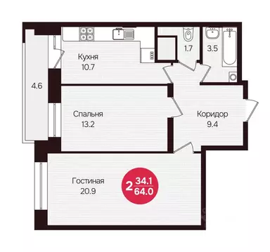 2-к кв. Чувашия, Новочебоксарск ул. 10-й Пятилетки, поз5 (64.0 м)