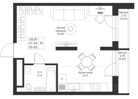 1-к кв. Татарстан, Казань Мой Ритм жилой комплекс, ПК14 (38.81 м)