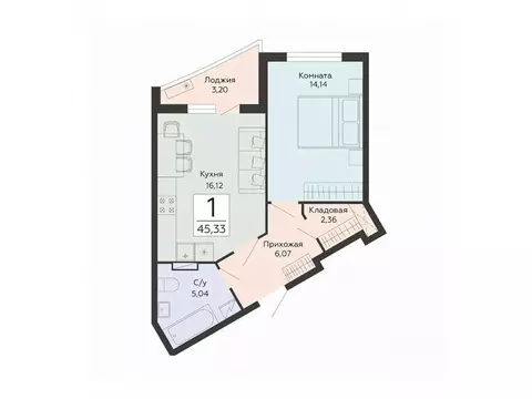 1-к кв. Воронежская область, Воронеж ул. Туполева, 5Н (45.33 м)