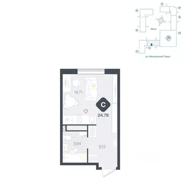 Студия Тюменская область, Тюмень Сибирский жилой комплекс (24.78 м)
