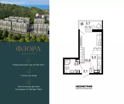 Квартира-студия: Сочи, улица Искры, 66/9к8 (21 м)