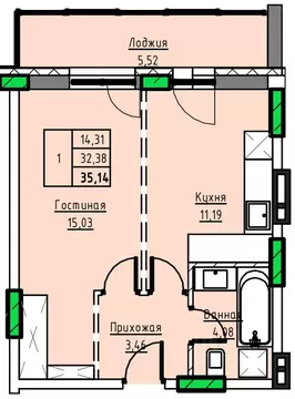 1-к кв. Алтайский край, Заринск 1-й мкр,  (35.14 м)