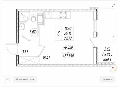 Квартира-студия: Санкт-Петербург, проспект Авиаконструкторов, 63 (30.5 ...