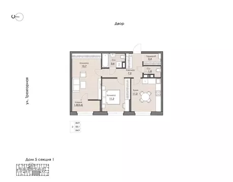 2-к кв. Хабаровский край, Хабаровск Воронежская ул., 159А (54.9 м)