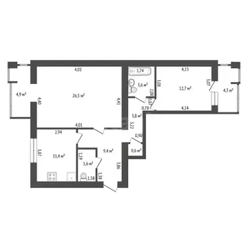 3-к кв. Башкортостан, Уфа Комсомольская ул., 139 (69.8 м)