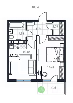 1-к кв. Дагестан, Каспийск просп. Акулиничева (48.64 м)