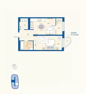 1-к кв. Пензенская область, Пенза Арбеково жилрайон, Дальнее Арбеково ...